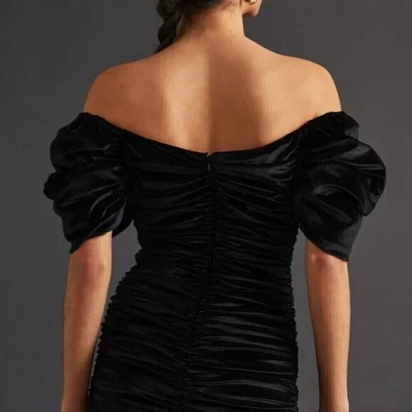 Anthropologie Hutch Womens Ruched Puff-Sleeved Mini Dress Size 4 - Picture 6 of 16